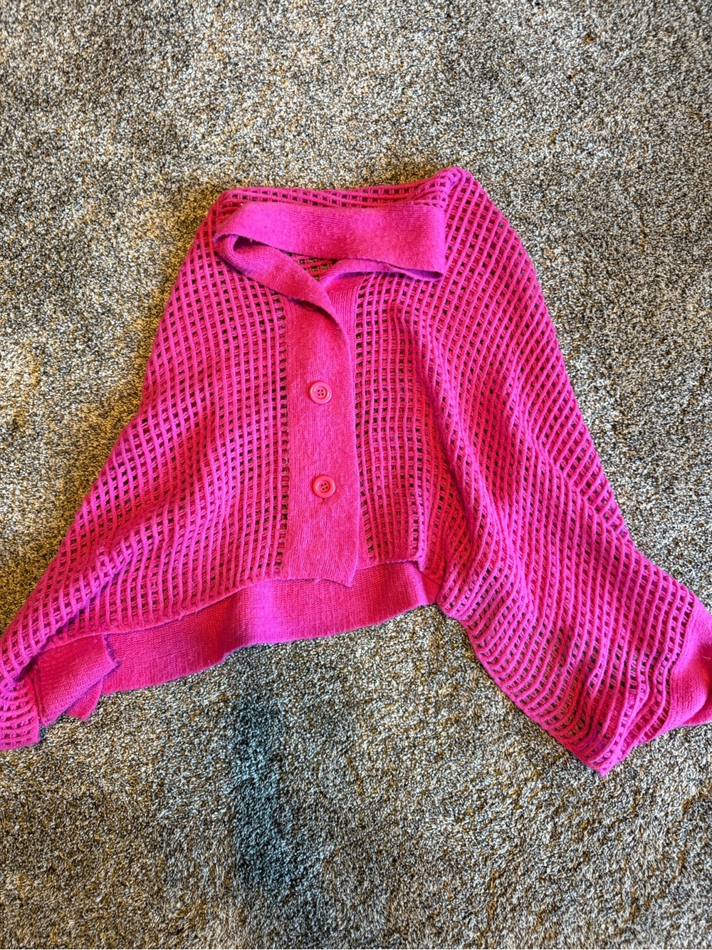 Women’s Fuchsia Open Knit Button poncho Sweater